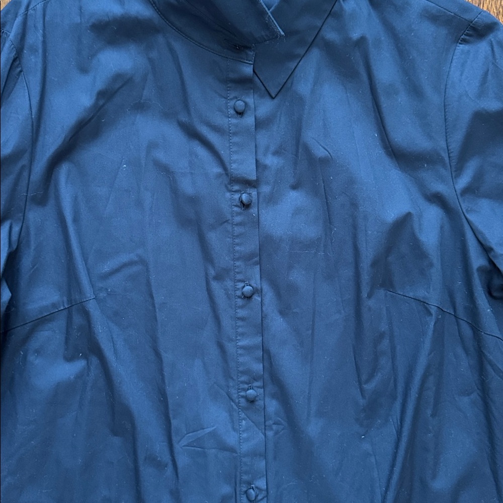 NWT LELA ROSE Poplin Lace Inset Shirt Dress Navy - Picture 5 of 8